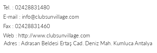 Club Sun Village telefon numaralar, faks, e-mail, posta adresi ve iletiim bilgileri